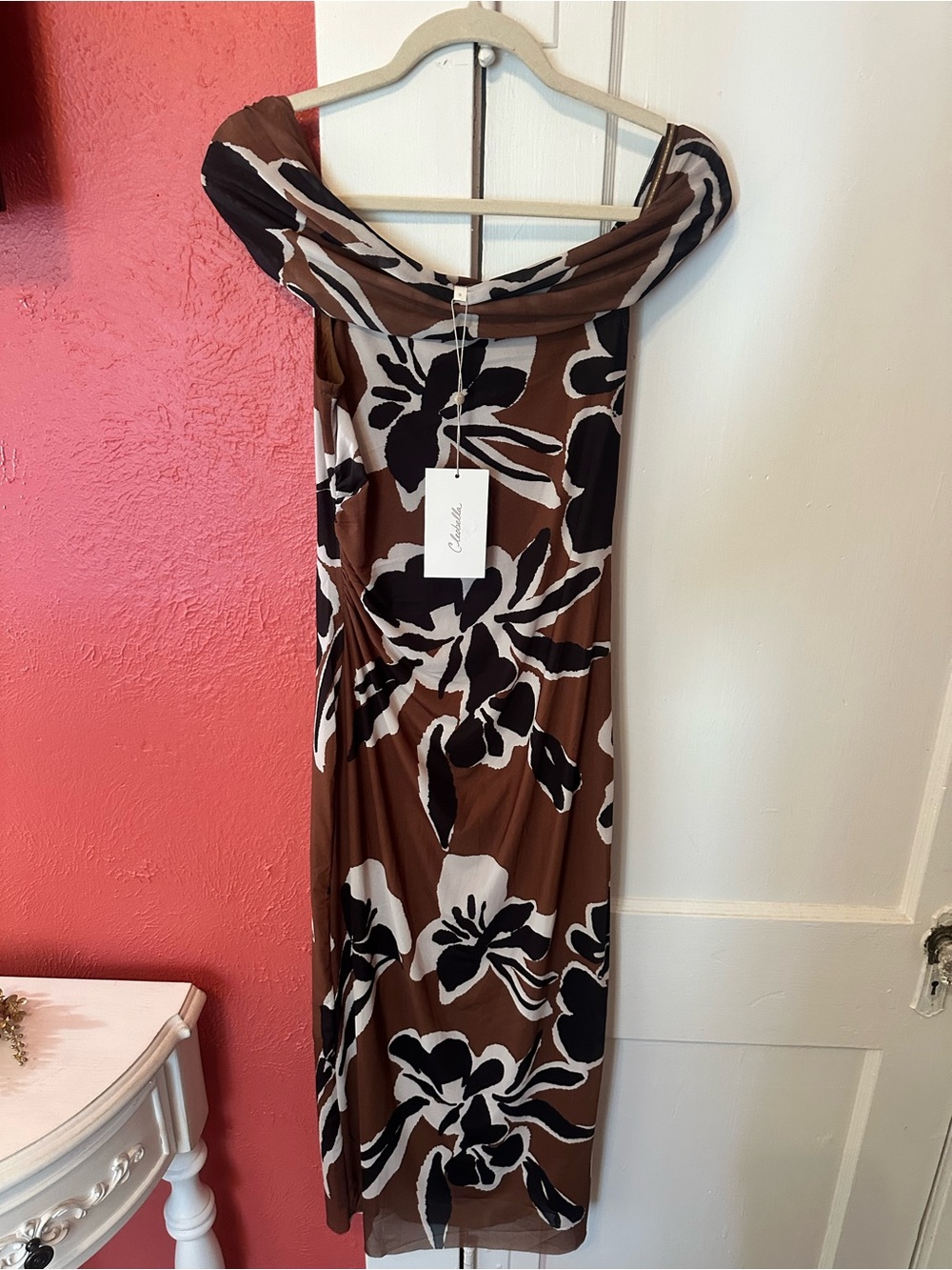 Cleobella Brown Floral Off-Shoulder Dress